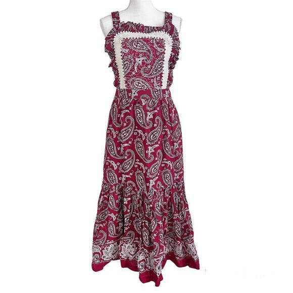 Sea New York Women's Theodora Paisley Print Apron Dress - Red Size 6 MSRP $618 - Picture 1 of 11